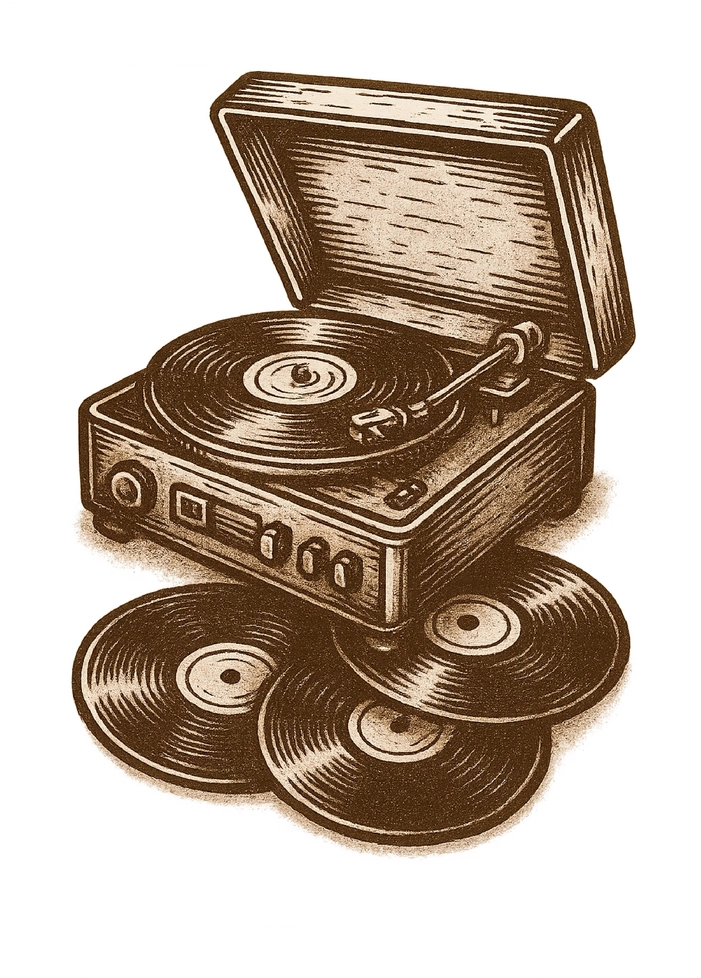 Tattoovorlage Plattenspieler mit Schallplatten und Musikdesign