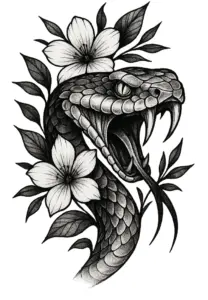 schlangenkopf-mit-floralen-elementen-tattoo-vorlage