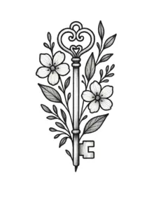 schluessel-florale-elemente-finger-tattoo-vorlage