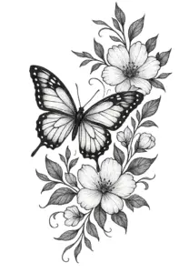 schmetterling-blumen-tattoo-vorlage-elegant-detailiert
