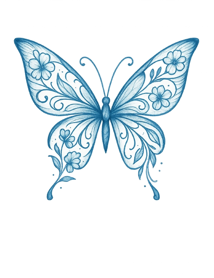 Tattoovorlage Schmetterling mit floralen Akzenten