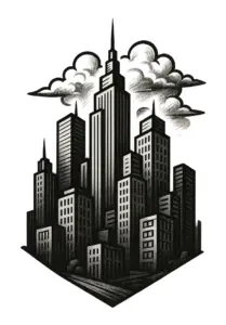stadtlandschaft-mit-wolkenkraetzern-im-schwarz-weiss-stil