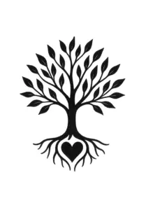 stiliserter-baum-mit-herzsymbol-und-blaettern