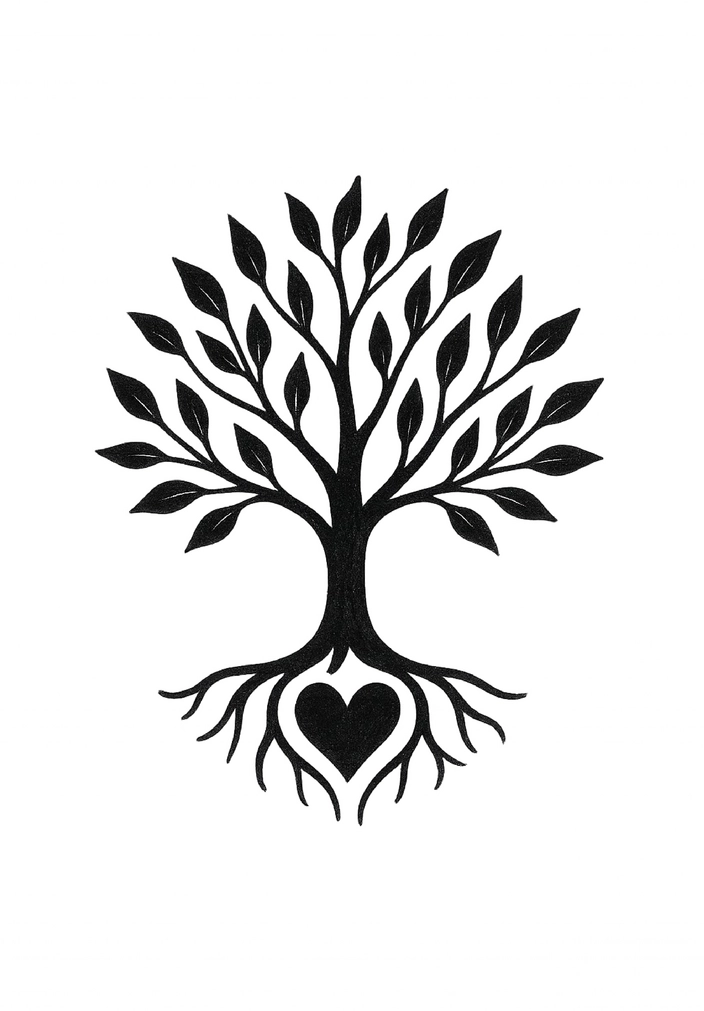 Tattoovorlage stilisierter Baum mit Herzsymbol