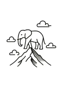 stilisiert-auf-berg-stehender-elefant-mit-wolken