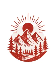 stilisiert-berglandschaft-mit-sonnenuntergang-und-baeumen