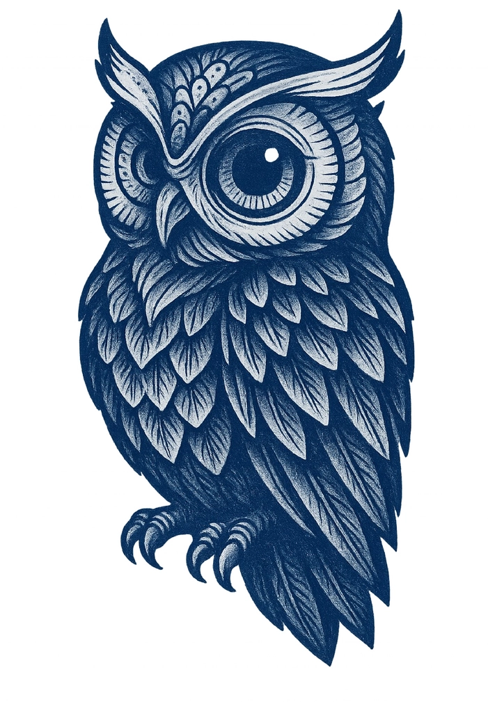 Tattoovorlage stilisierte Eule mit großem Auge für Schulter
