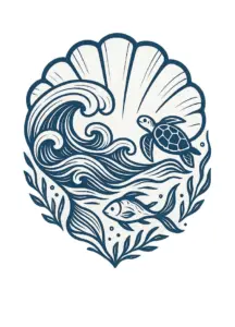 stilisiert-muschel-mit-wellen-und-meerestieren-in-harmonischen-linien