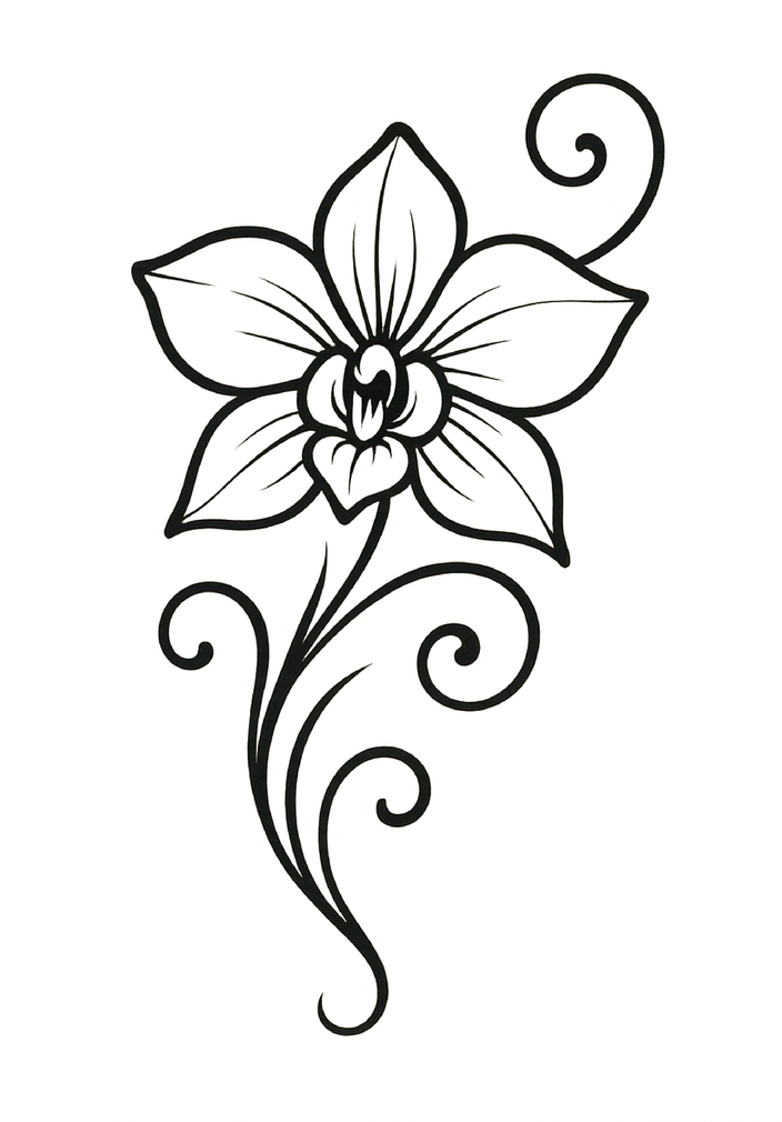 Tattoovorlage stilisierte Orchidee mit geschwungenen Linien
