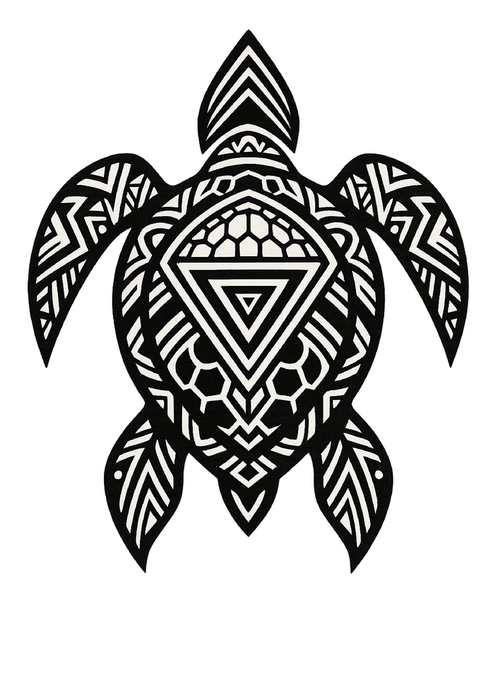 Tattoovorlage stilisierte Schildkröte mit geometrischen Mustern