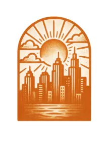 stilisiert-stadtlandschaft-mit-sonnenuntergang-und-wolkenkraetzern