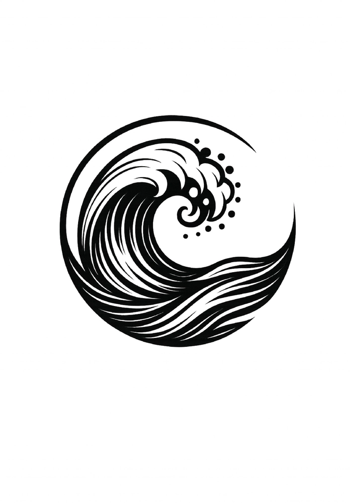 Tattoovorlage stilisierte Welle im Kreis schwarz-weiß