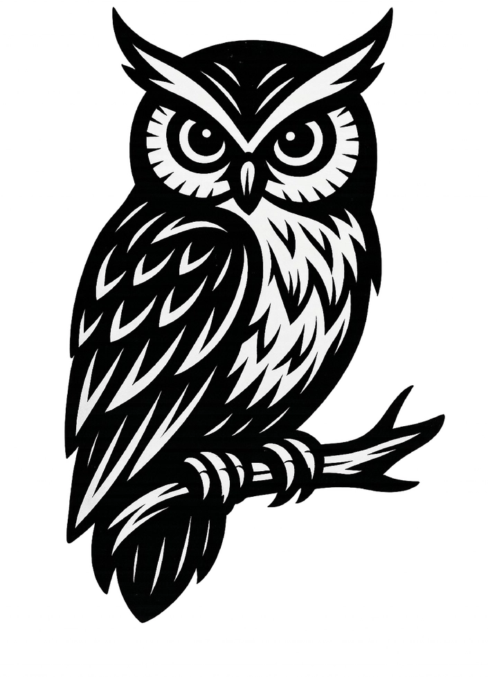 Stilisierte Eule auf Ast Tattoovorlage