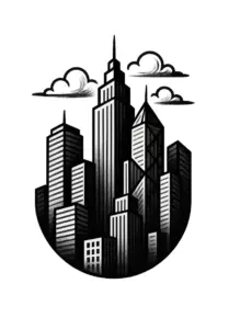 stilisierte-stadtlandschaft-mit-wolkenkraetzern