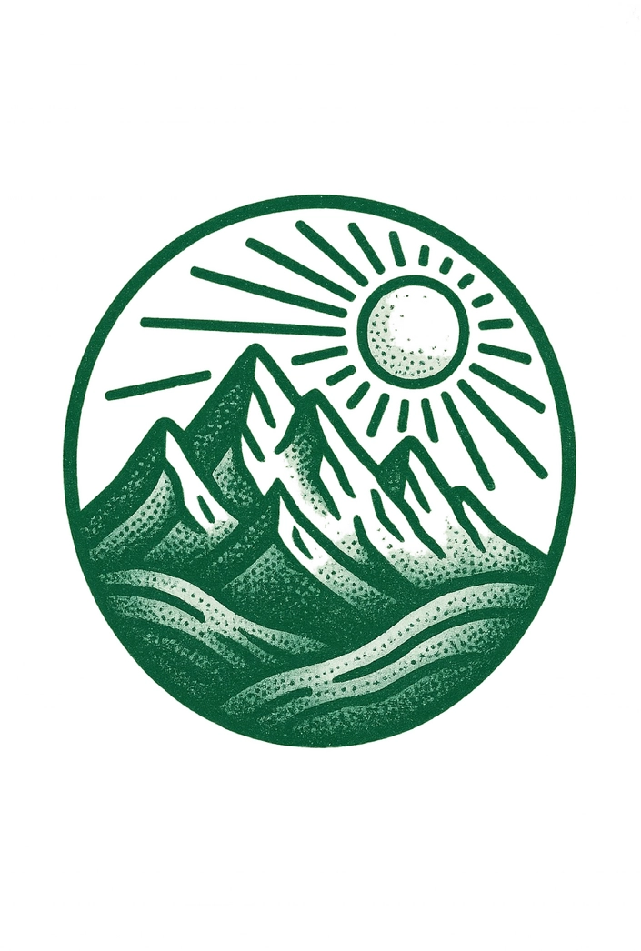 Tattoovorlage stilisierte Berglandschaft mit Sonne