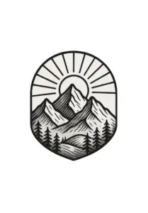 stilisierten-berglandschaft-mit-sonnenuntergang-tattoo-vorlage