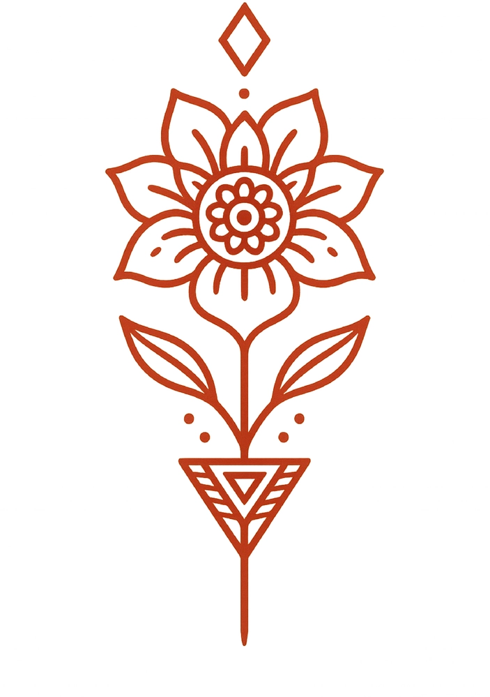 Tattoovorlage mit stilisierter Blume und geometrischen Mustern