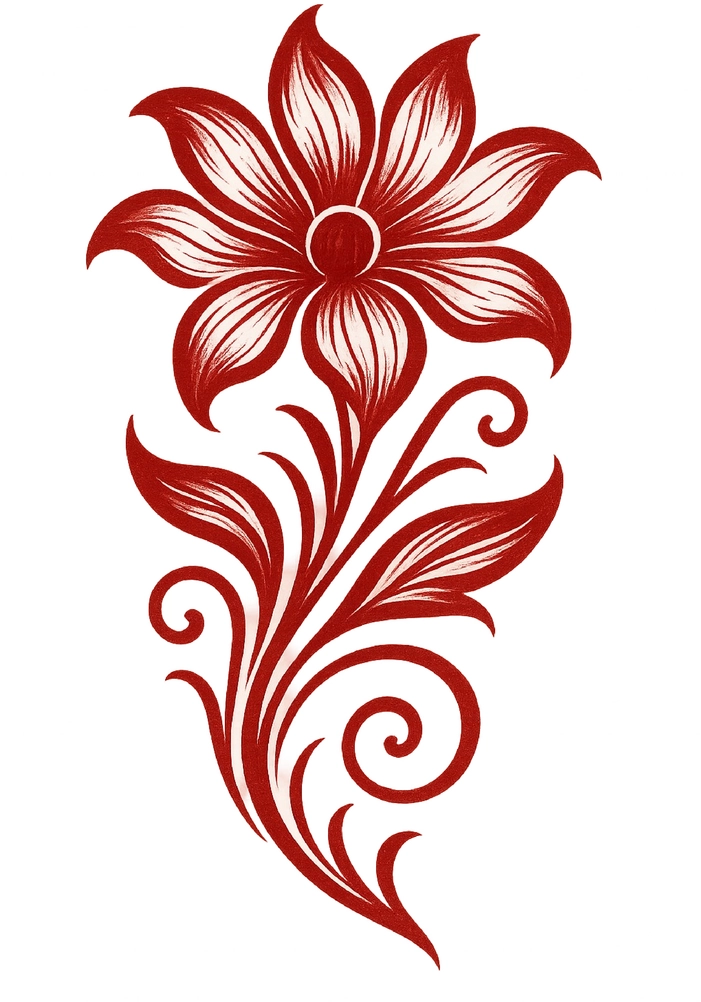 Tattoovorlage stilisierte Blume mit geschwungenen Blütenblättern Rücken rot