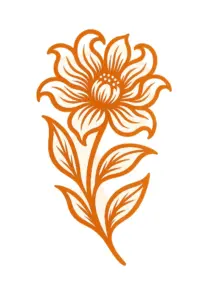 stilisierten-blume-mit-geschwungenen-blaettern-tattoo-oberarm-orange