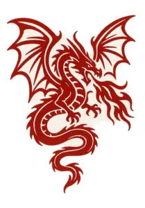 stilisierten-drache-mit-fluegeln-und-feuer-tattoo