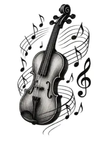 stilisierten-geige-mit-noten-tattoo-oberarm