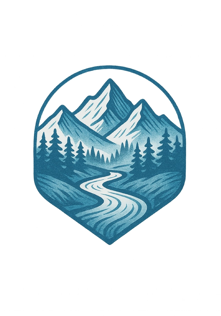 Tattoovorlage mit stilisierter Landschaft und Bergen