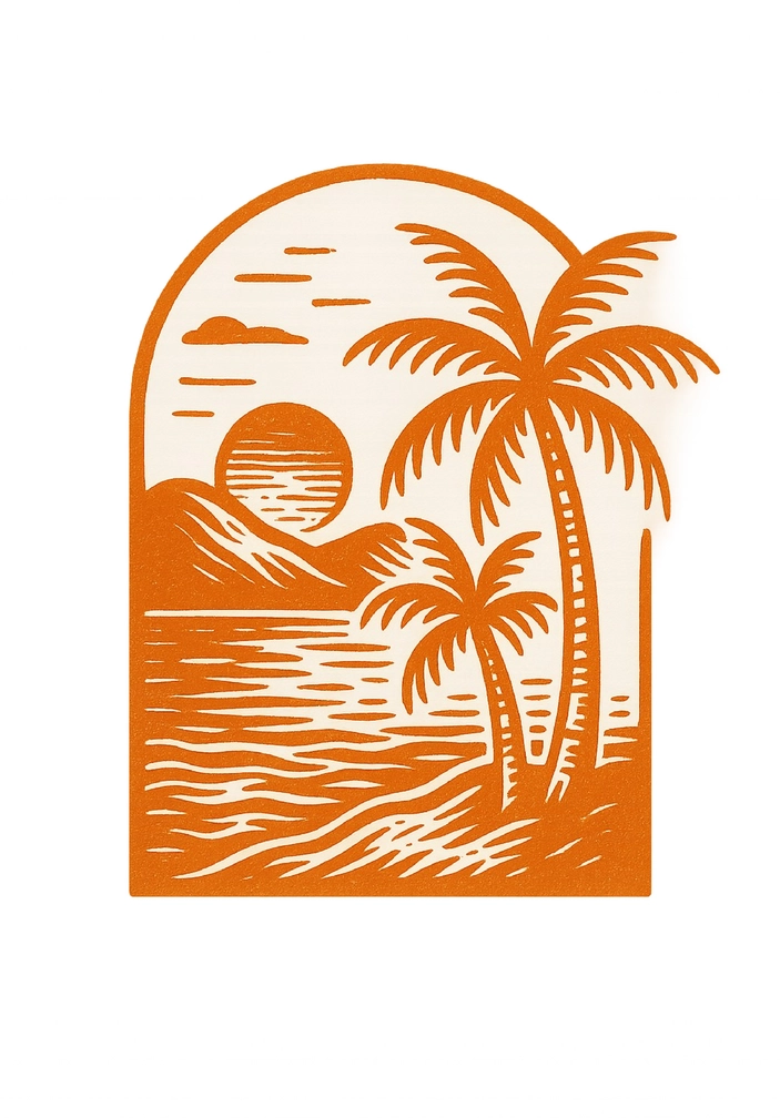 Tattoovorlage stilisierte Landschaft mit Meer und Palmen