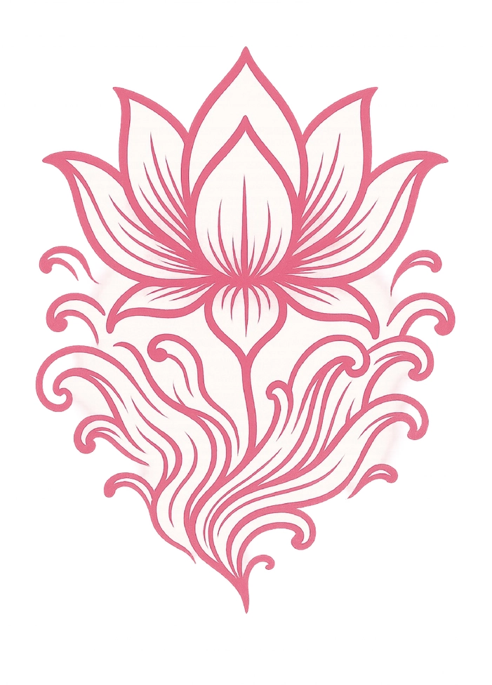 Tattoovorlage mit stilisierter Lotusblume und Wasserwellen