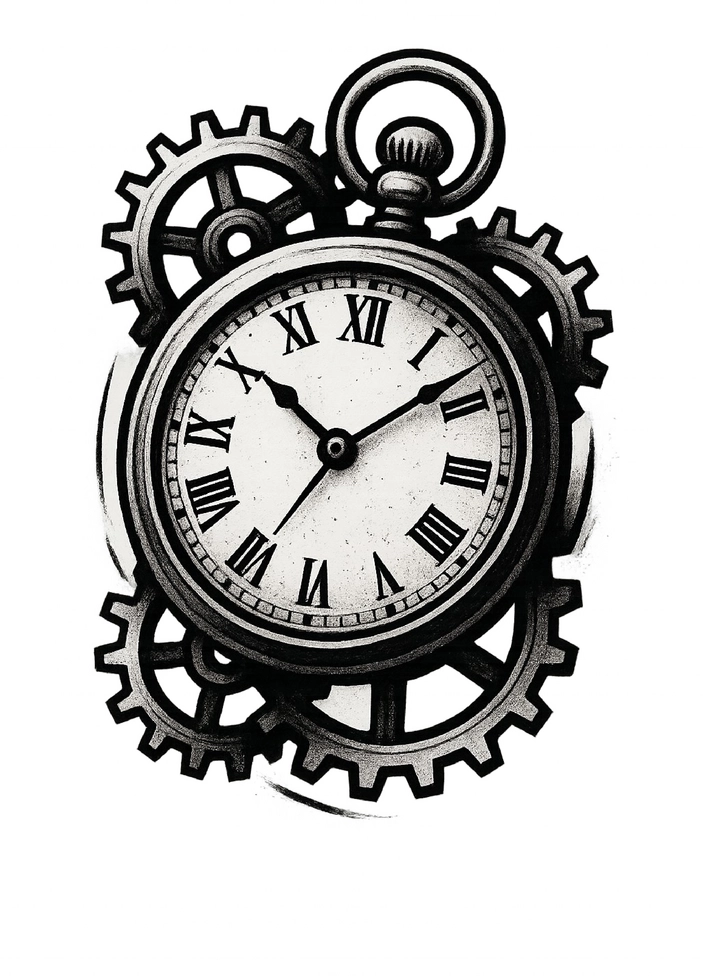 Tattoovorlage stilisierte Uhr mit Zahnrädern