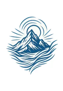 stilisierter-berg-mit-sonne-und-wellen