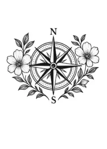stilisierter-kompass-florale-akzente-tattoo-steissbein