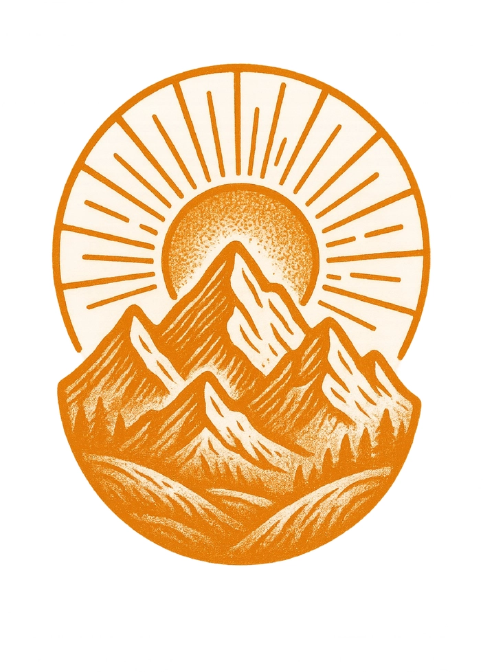 Tattoovorlage stilisiertes Bergpanorama mit Sonnenaufgang