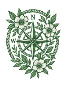 stilisiertes-kompass-tattoo-mit-floralen-elementen