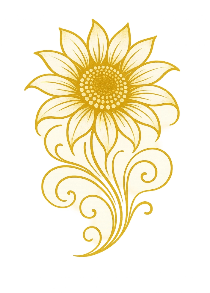 Tattoovorlage abstrahierte Sonnenblume mit geschwungenen Linien