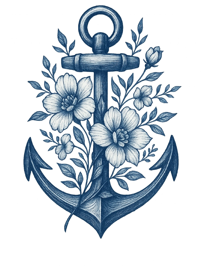 Tattoovorlage Anker mit floralen Akzenten