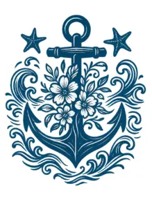tattoovorlage-anker-mit-floralen-elementen-und-wellen