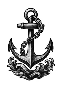 tattoovorlage-anker-mit-kette-und-wellen-schwarz-weiss