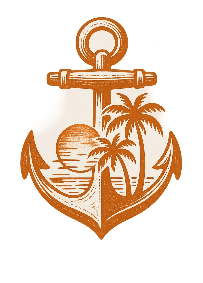 Tattoovorlage Anker mit Sonnenuntergang und Palmen