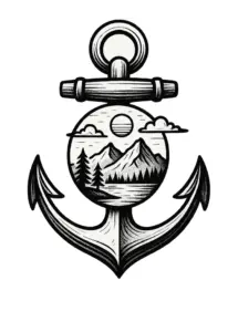 tattoovorlage-anker-mit-stilisierter-landschaft-schwarz-weiss