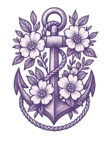 tattoovorlage-anker-umgeben-von-blumen-und-schnur