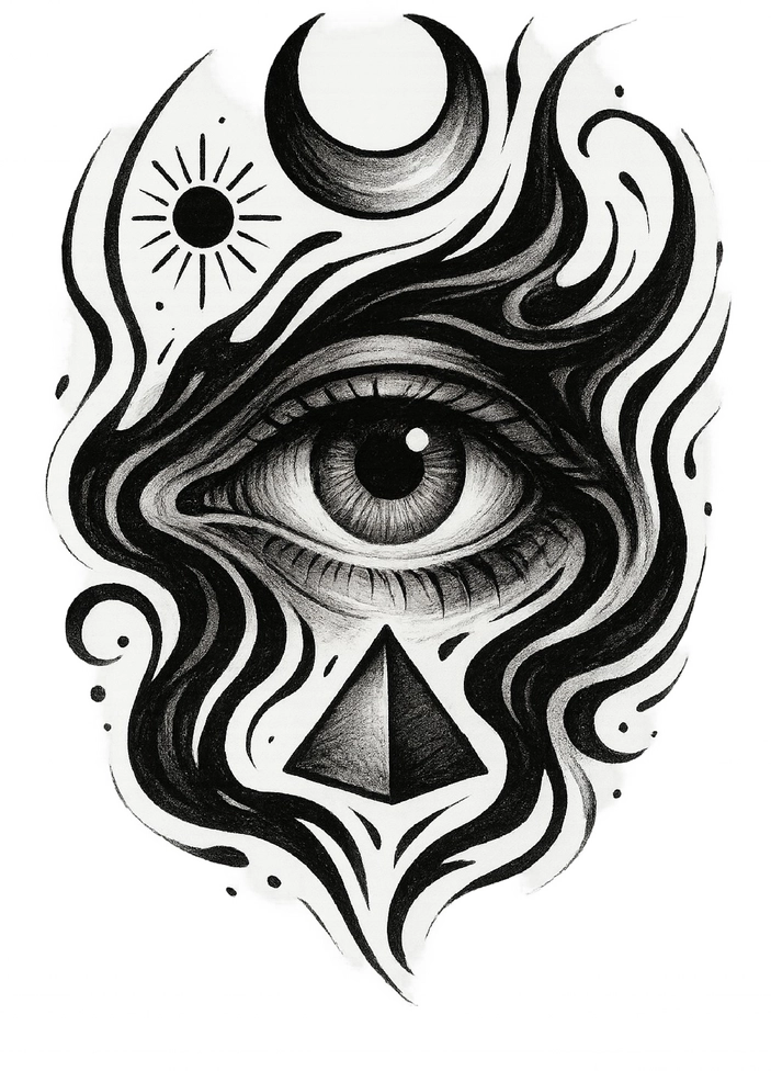 Tattoovorlage Augenmotiv mit Sonne und Mond