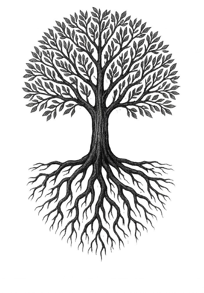 Tattoovorlage Baum mit weitreichenden Ästen und Wurzeln