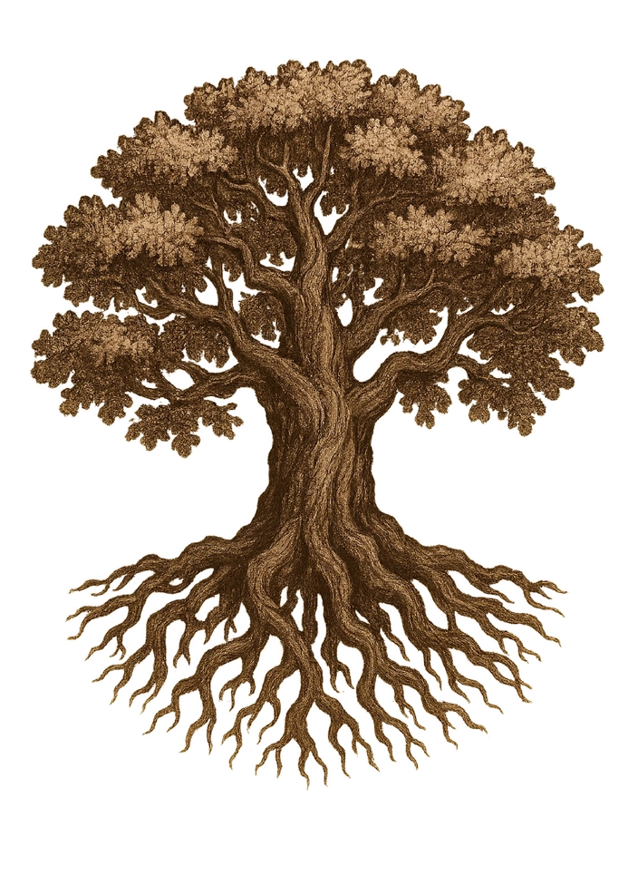 Tattoovorlage Baum mit kraftvollen Wurzeln