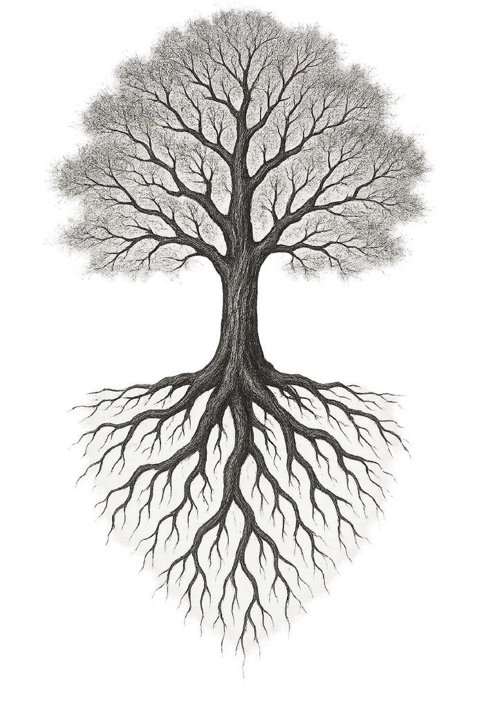Tattoovorlage Baum mit Wurzeln für Rücken