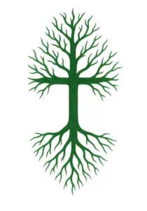 tattoovorlage-baum-mit-wurzeln-und-aesten-in-gruen