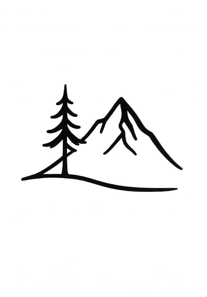 Tattoovorlage Berg und Baum in minimalistischer Darstellung