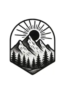 tattoovorlage-berglandschaft-mit-sonnenaufgang-und-baeumen