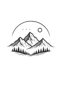 tattoovorlage-berglanschaft-mit-baumen-und-sonne