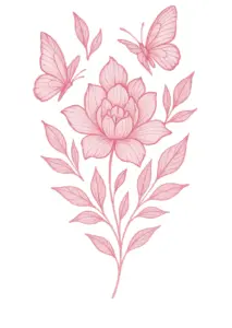 tattoovorlage-blume-mit-schmetterlingen-und-blaettern