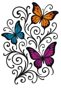 tattoovorlage-bunte-schmetterlinge-geschwungene-muster